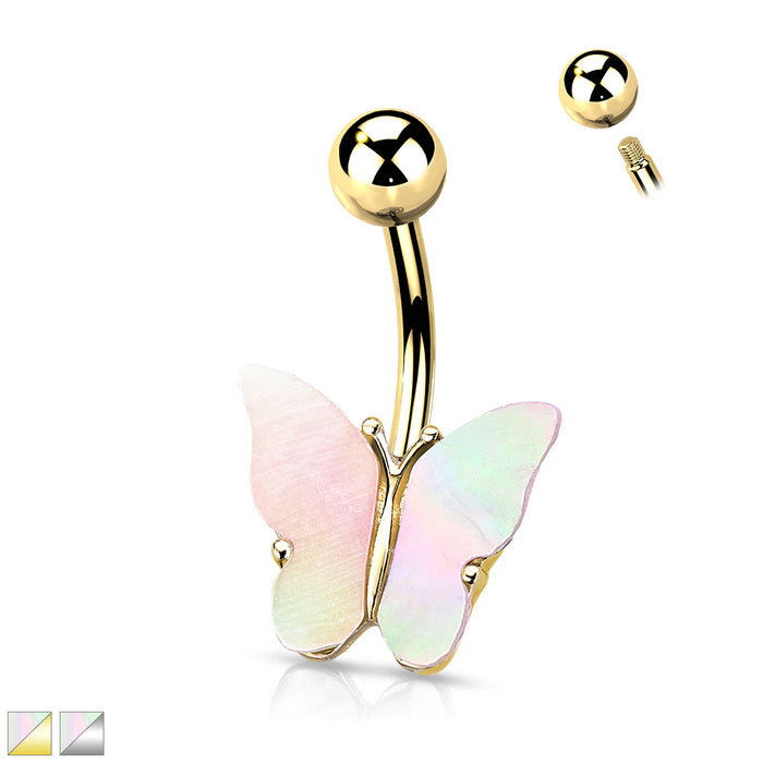 Shell Covered Butterfly Belly Button Ring