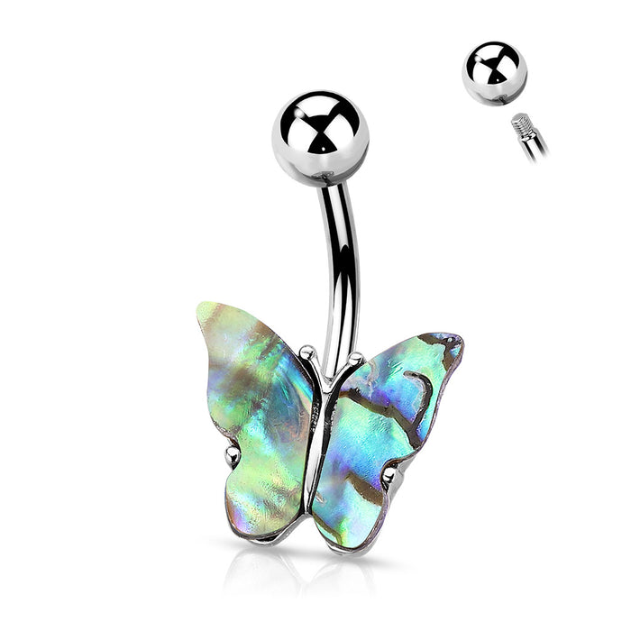 Abalone Shell Covered Butterfly Belly Button Ring