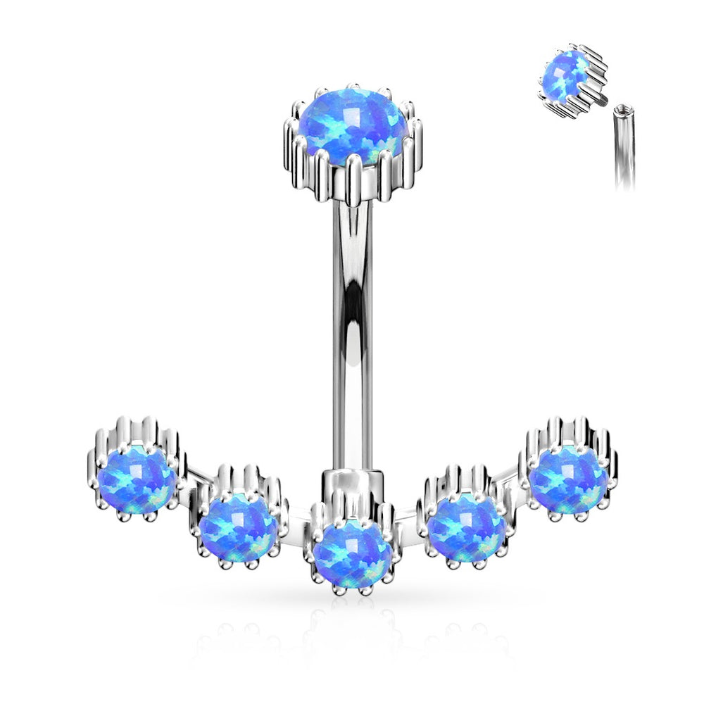 Opal Curved Internally Threaded Belly Ring - Blue