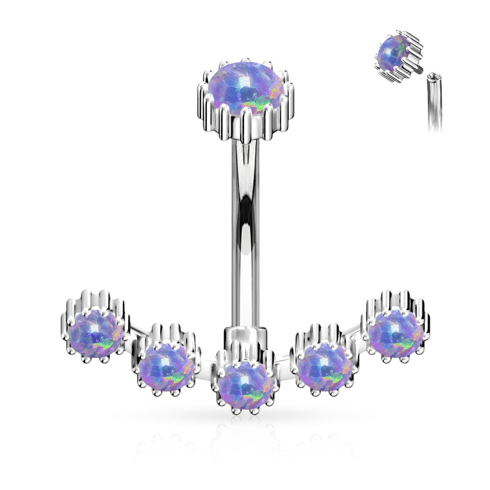 Opal Curved Internally Threaded Belly Ring - Purple