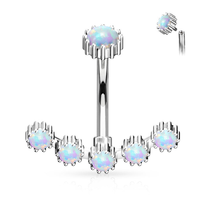 Opal Curved Internally Threaded Belly Ring - White