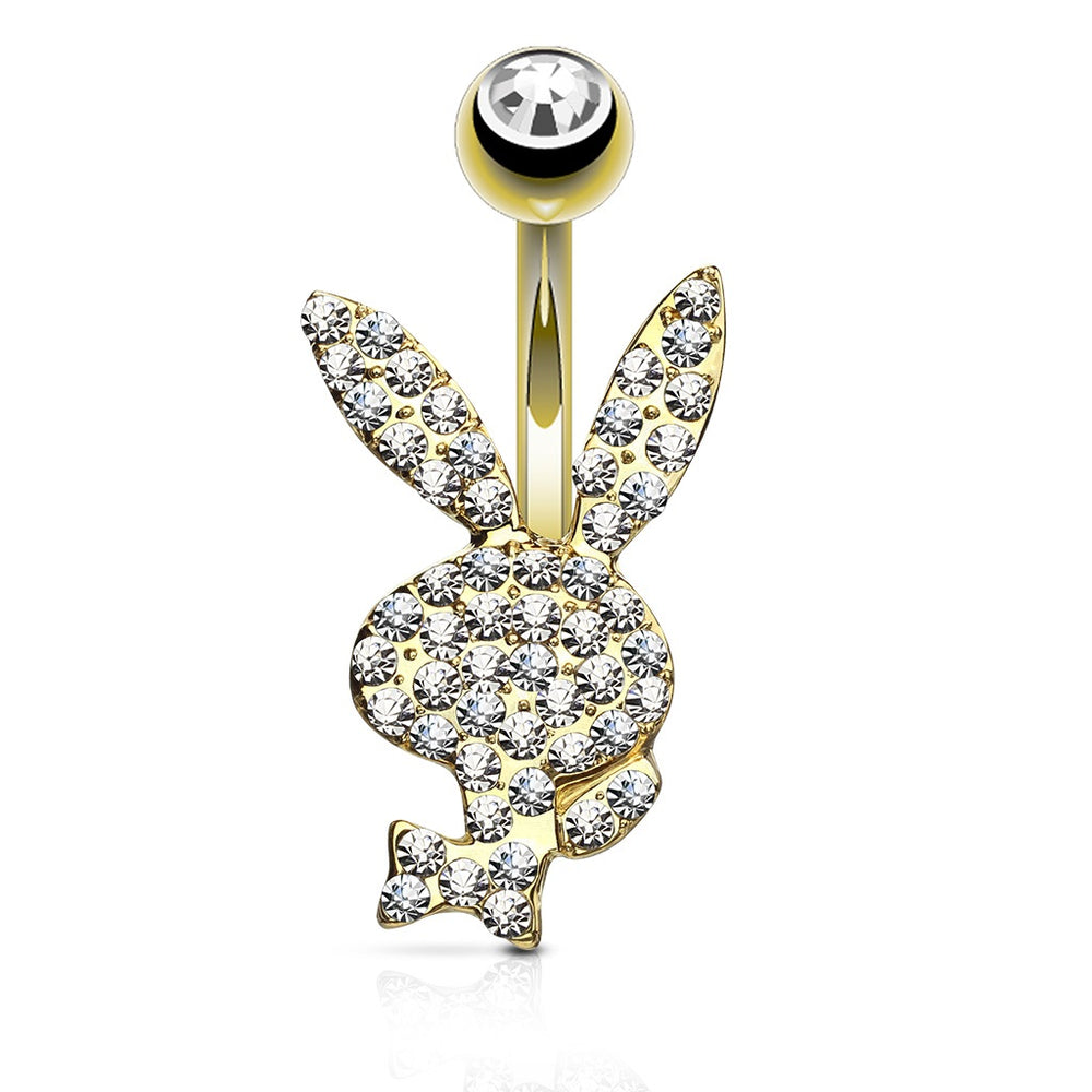 Clear Paved Golden Playboy Belly Ring