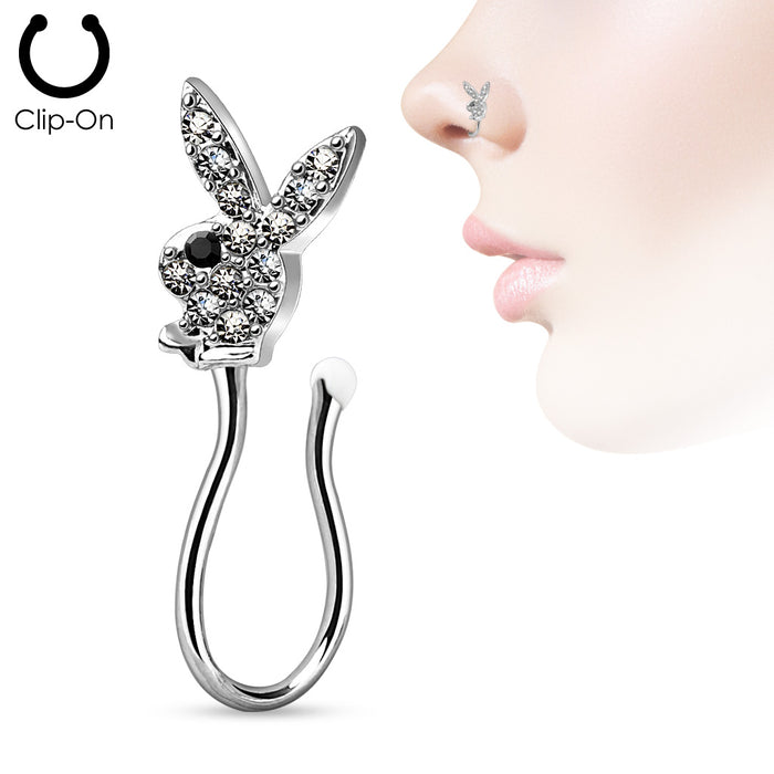 CZ Paved Playboy Bunny Fake Clip On Nose Ring