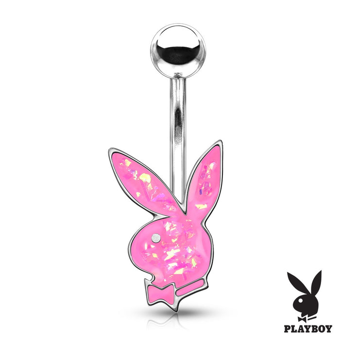 Pink Opal Glitter Steel Playboy Belly Ring