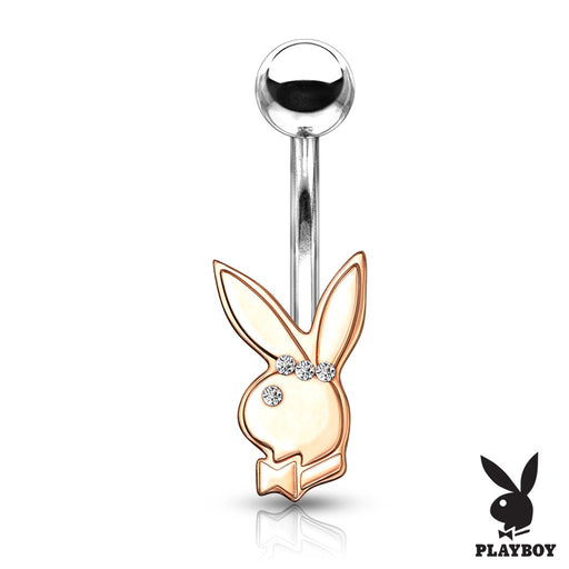 Playboy Belly Ring with Clear Gems Rose Gold