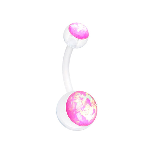 Pink Glitter Opal Bio Flexible Belly Ring