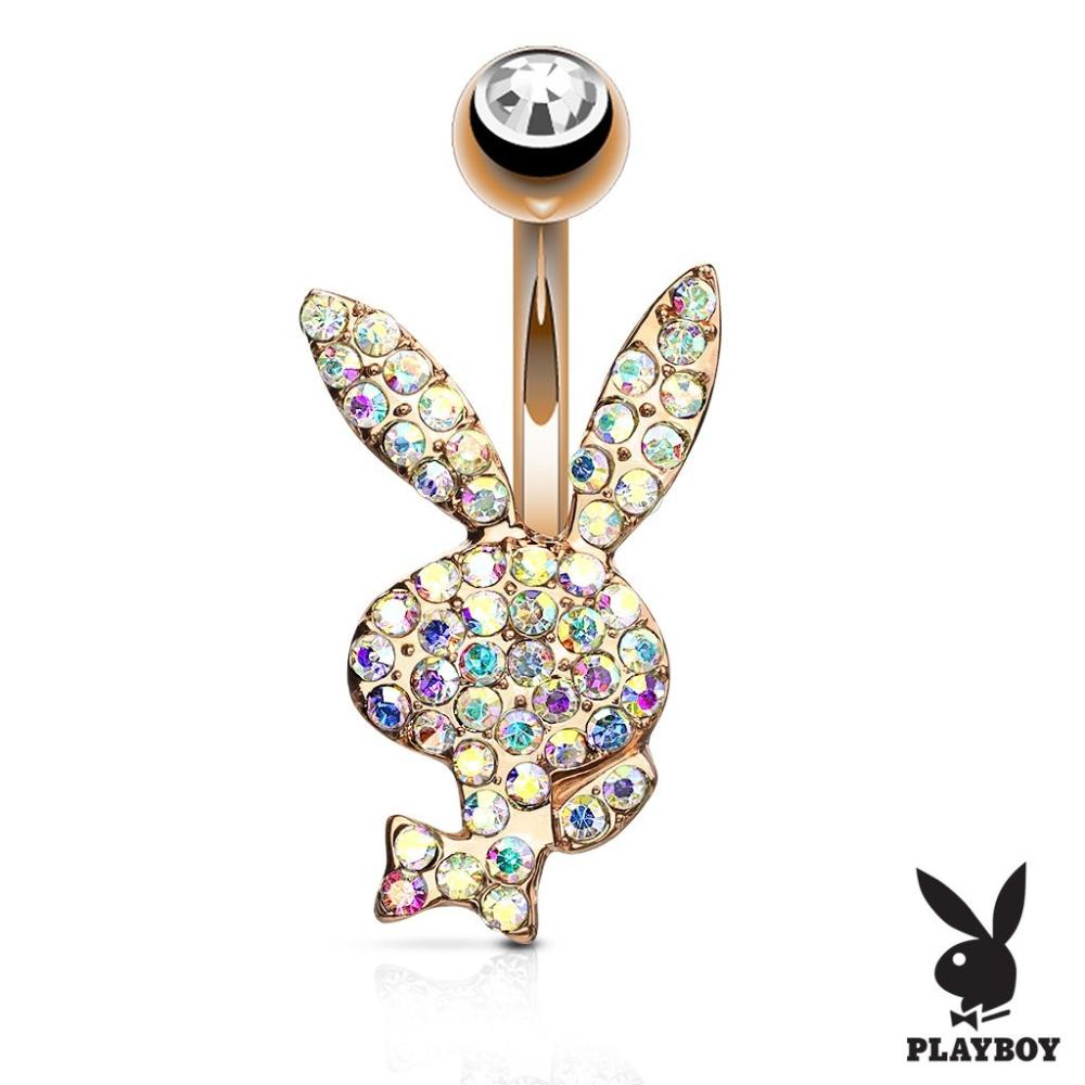Crystal Paved Rose Gold Playboy Bunny Belly Ring