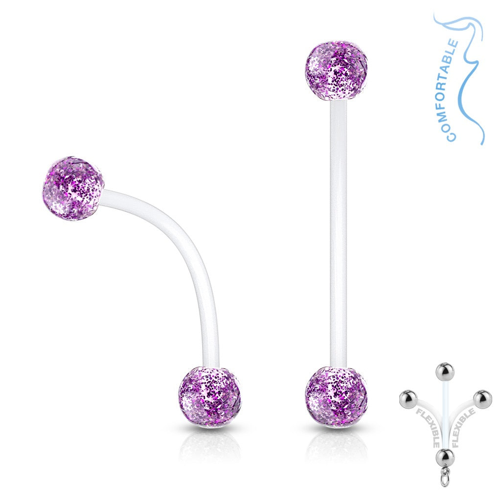 Purple Rose Encased in Clear Ball Acrylic Belly Button Ring 