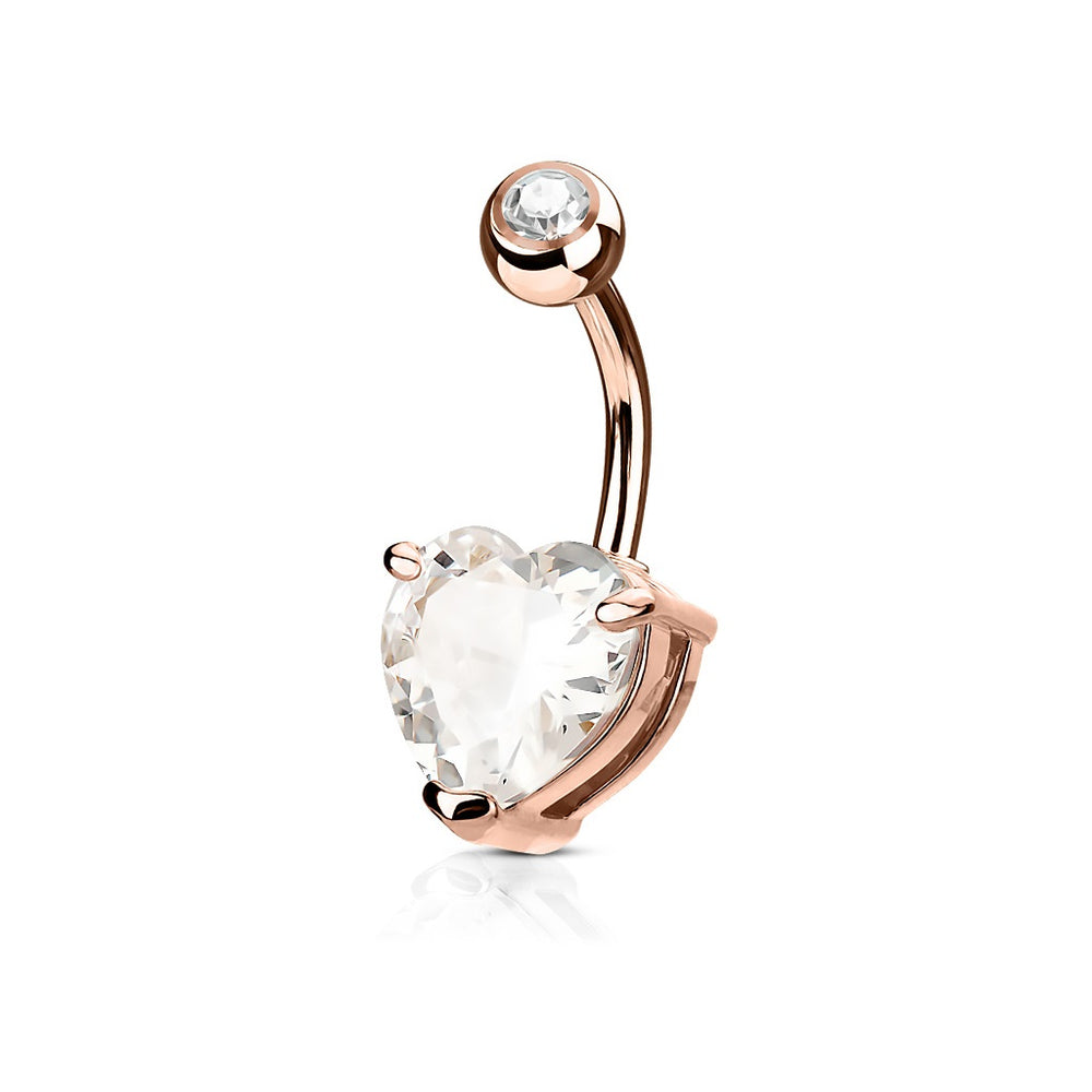 Rose Gold CZ Heart Belly Ring