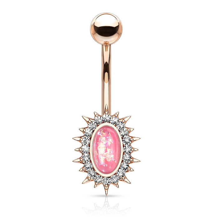 Rose Gold Sunburst Pink Opal Belly Ring