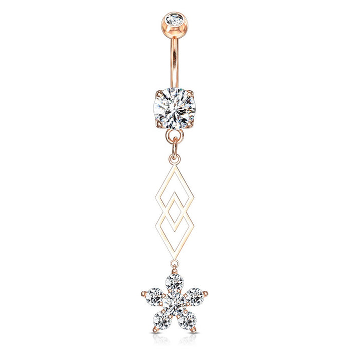 Flower and Diamonds Belly Ring