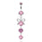 Pink Triple Gem Bow Belly Ring