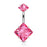 CZ Prong Set Internally Threaded Belly Ring Pink