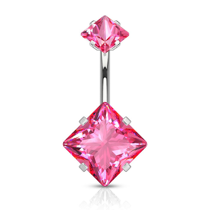 CZ Prong Set Internally Threaded Belly Ring Pink