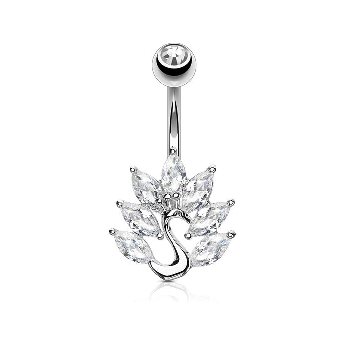 Marquise Peacock Belly Ring Silver