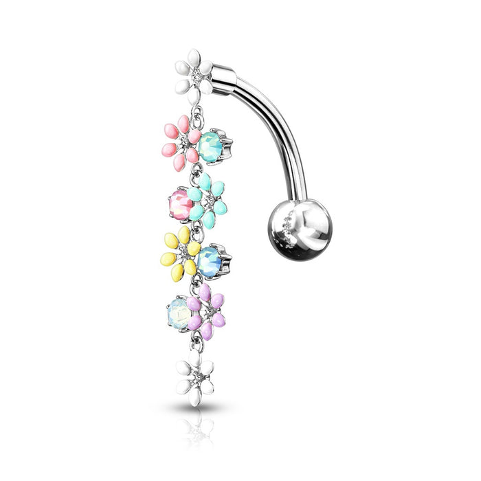 Top Drop Crystals and Flowers Belly Ring