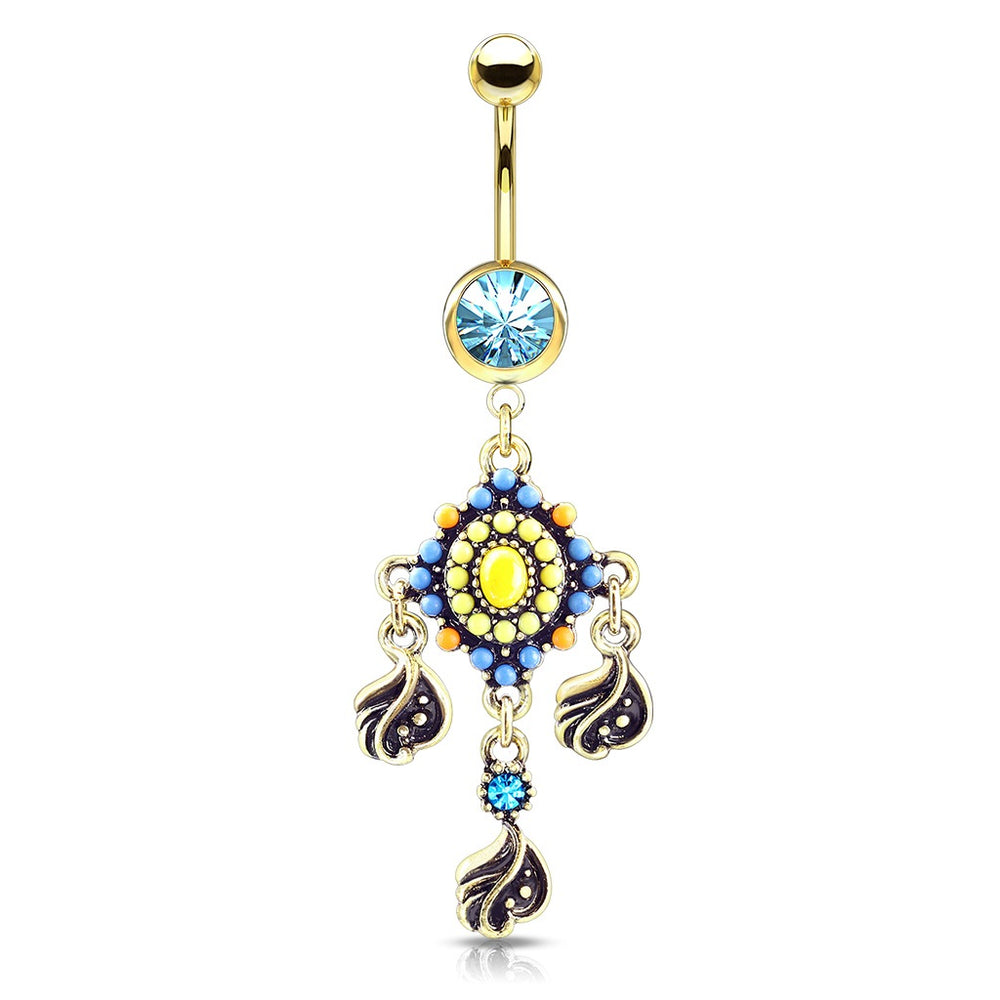Tribal Bead Crystal Belly Ring Gold