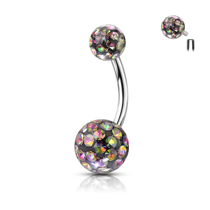Crystal Paved Balls Belly Rings