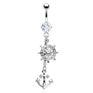 Anchor Belly Ring - Silver Dangling