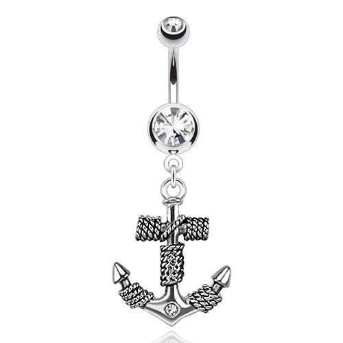 Ship Anchor with Gem Belly Ring