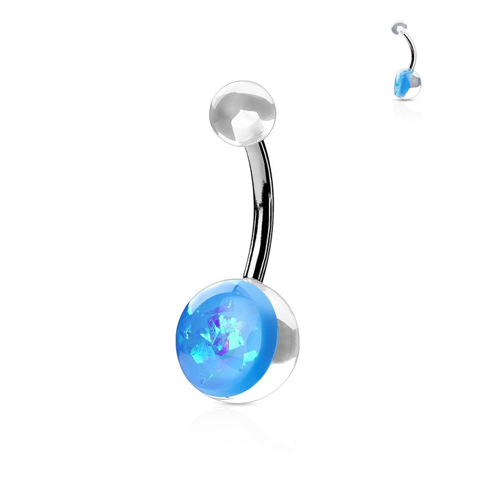 Opal Glitter Acrylic Belly Ring-Aqua