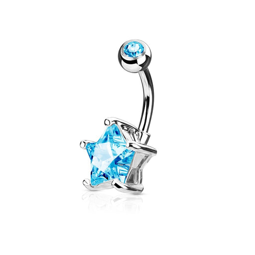 Aqua Star Solitaire Belly Ring