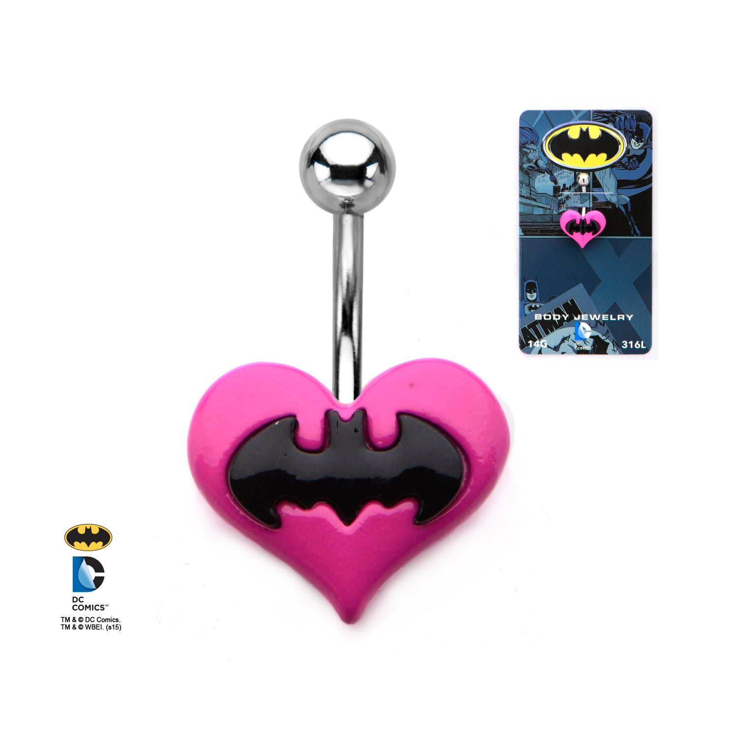 Batman Heart Belly Ring Belly Bars & Belly Button Rings — Belly Bling