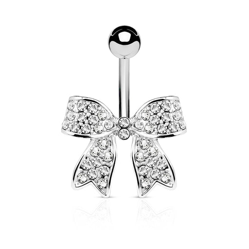 Clear Crystal Paved Bow Belly Ring