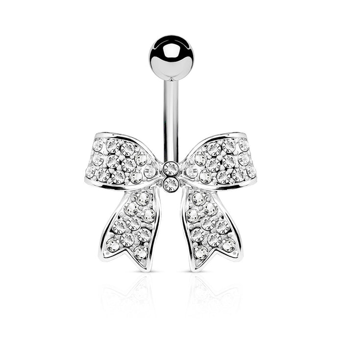 Clear Crystal Paved Bow Belly Ring