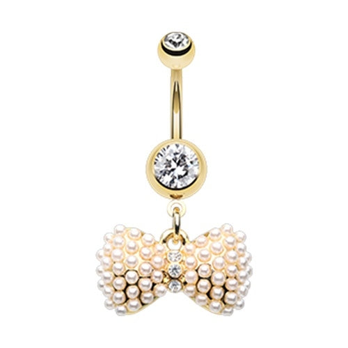 Gold Plated Pearl Bow Tie Belly Ring