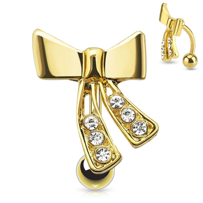 Ribbon with CZ Top Down 14kt Gold Plated Belly Ring