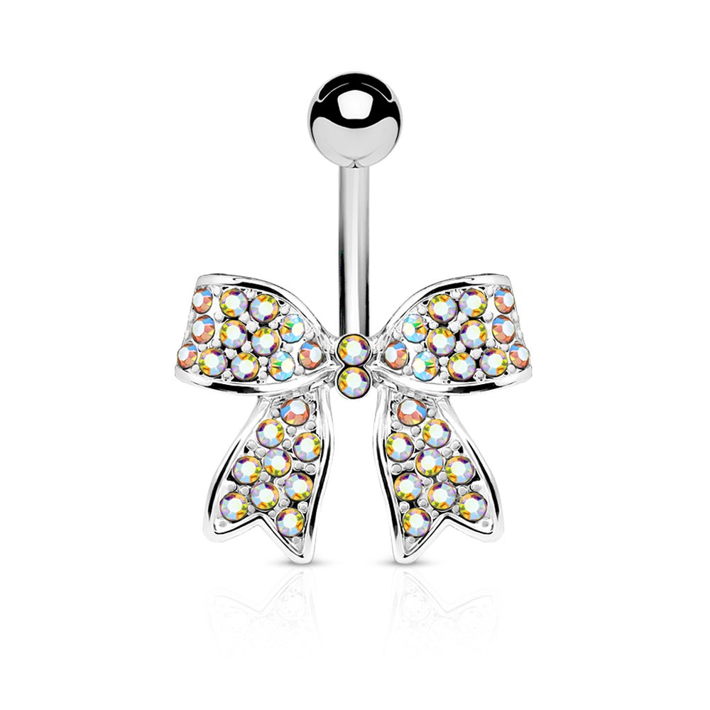 Iridescent Crystal Paved Bow Belly Ring