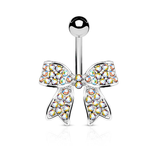 Iridescent Crystal Paved Bow Belly Ring