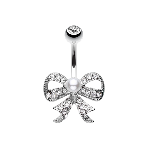 Bow Tie w/Pearl Belly Ring - Silver