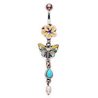 Vintage Flower and Butterfly Dangling Belly Ring
