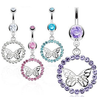 CZ Dangling Butterfly Belly Ring