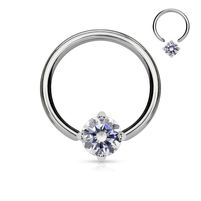 Solitaire Clear CZ Captive Bead Ring