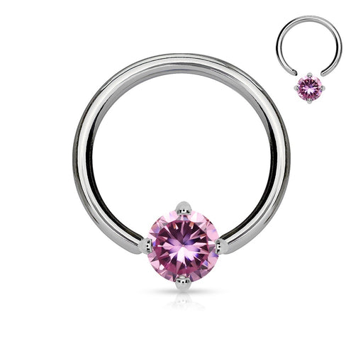 Solitaire Pink CZ Captive Bead Ring