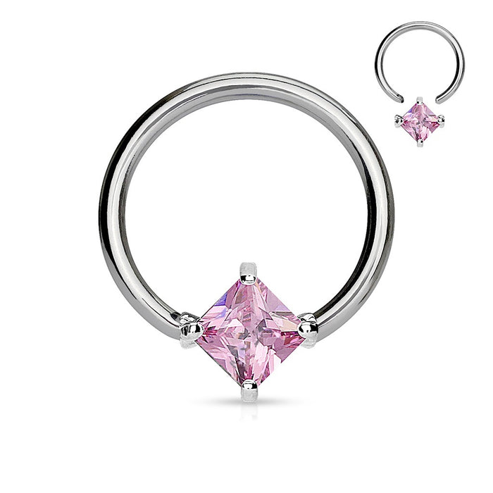 Solitaire Pink Diamond Shape CZ Captive Ring