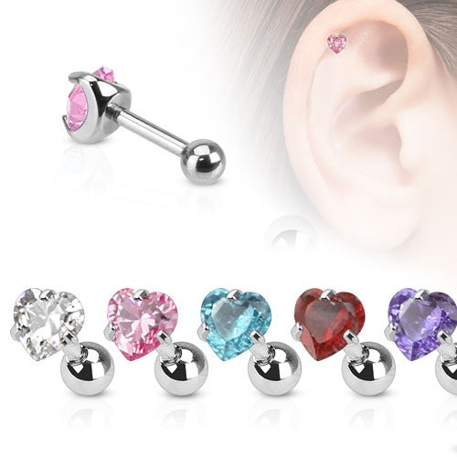 Heart CZ Pronged Cartilage Ring