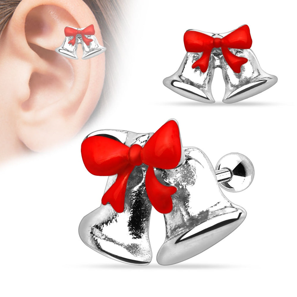 Jingle Bell Ribbon Cartilage Ring - Silver