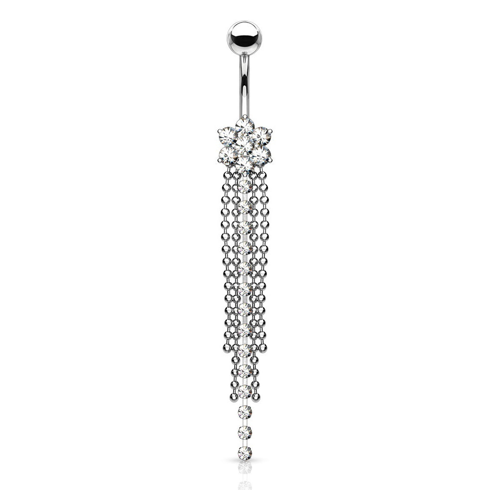 Flower and Crystal Chain Belly Ring
