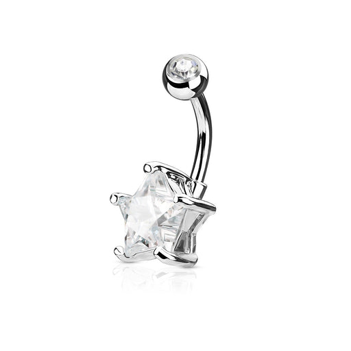 Clear Star Solitaire Belly Ring -Silver