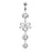 Clear Triple Gem Bow Belly Ring