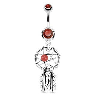 Red Dream Catcher Belly Button Ring