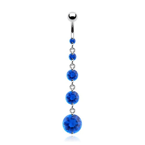 Round Solitaire CZ Drops Belly Ring - Blue