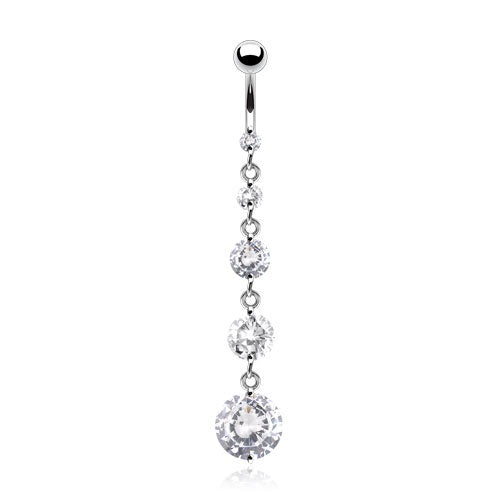 Round Solitaire CZ Drops Belly Ring - Clear