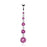 Round Solitaire CZ Drops Belly Ring - Pink