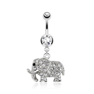 Dangling CZ Elephant Belly Ring-Clear