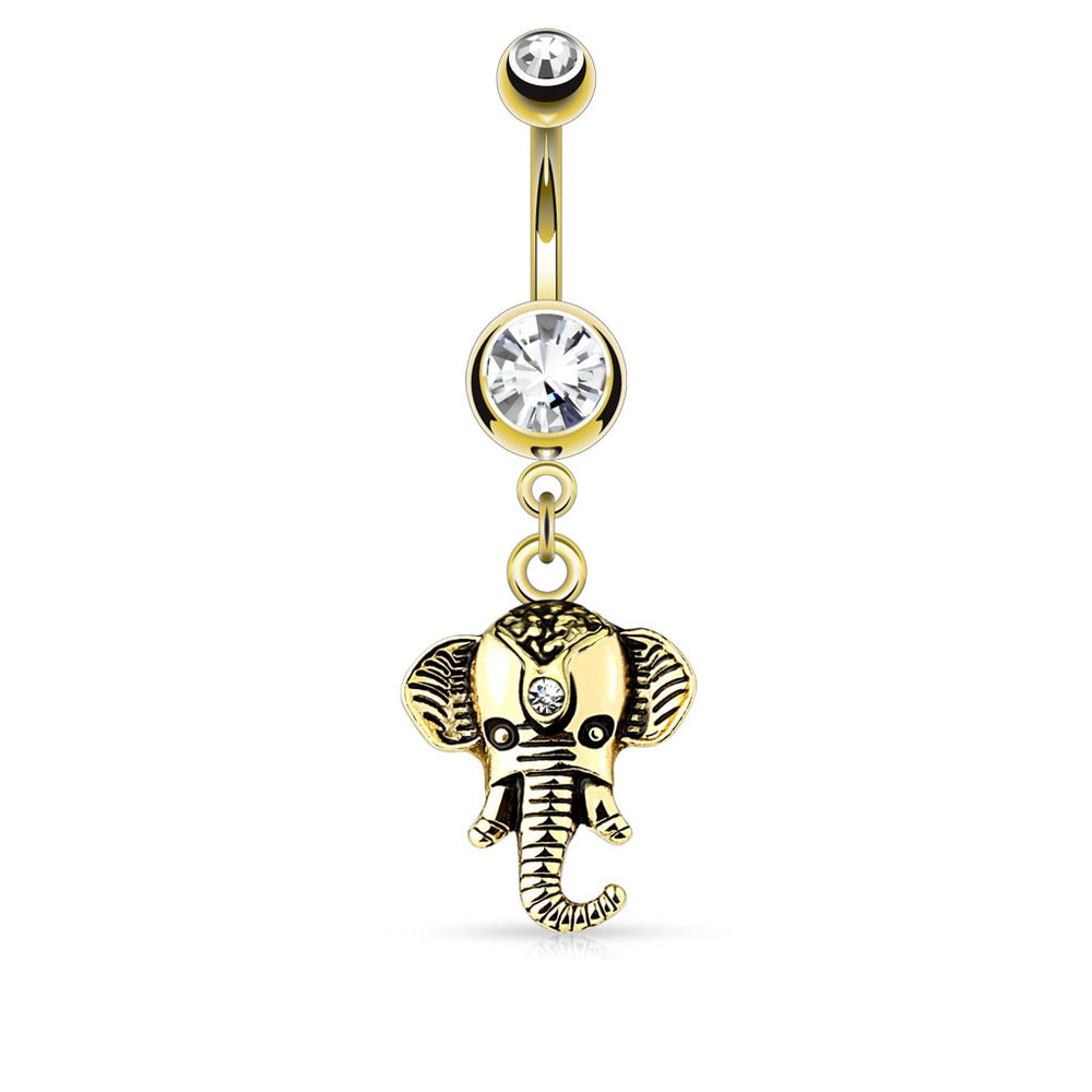 Elephant Dangle Belly Ring - Gold